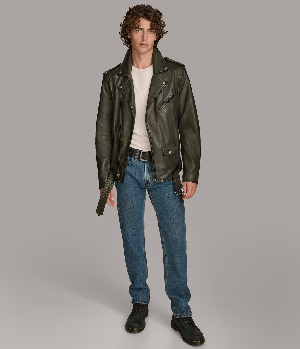 Hayes Olive Biker Leather Jacket