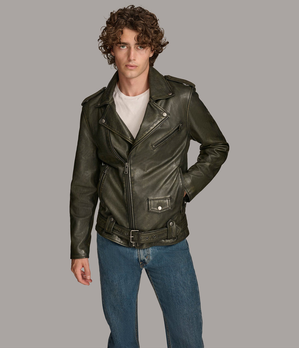 Hayes Olive Biker Leather Jacket