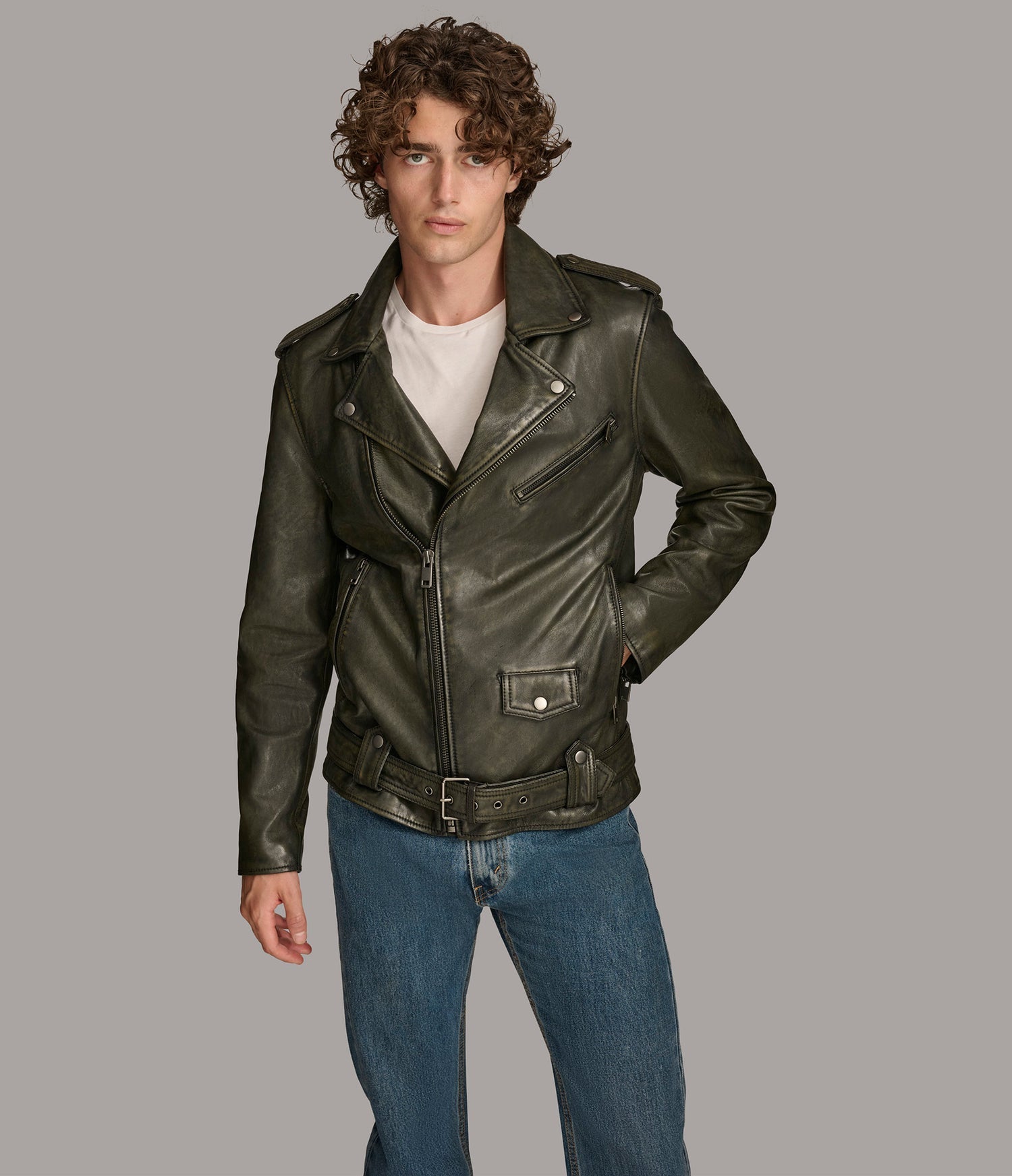 Hayes Olive Biker Leather Jacket