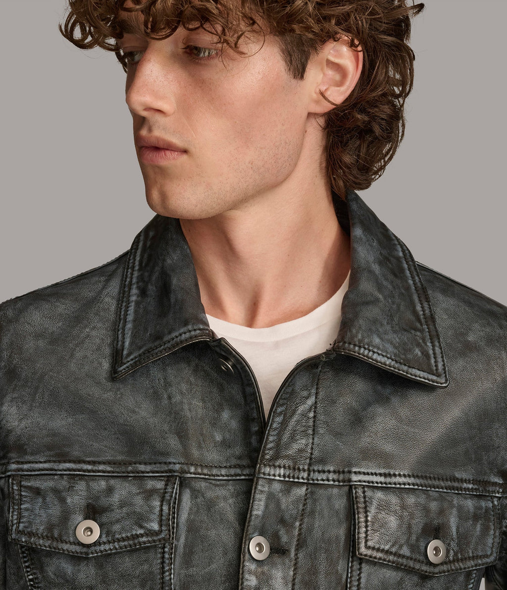 Denim Trucker Leather Jacket