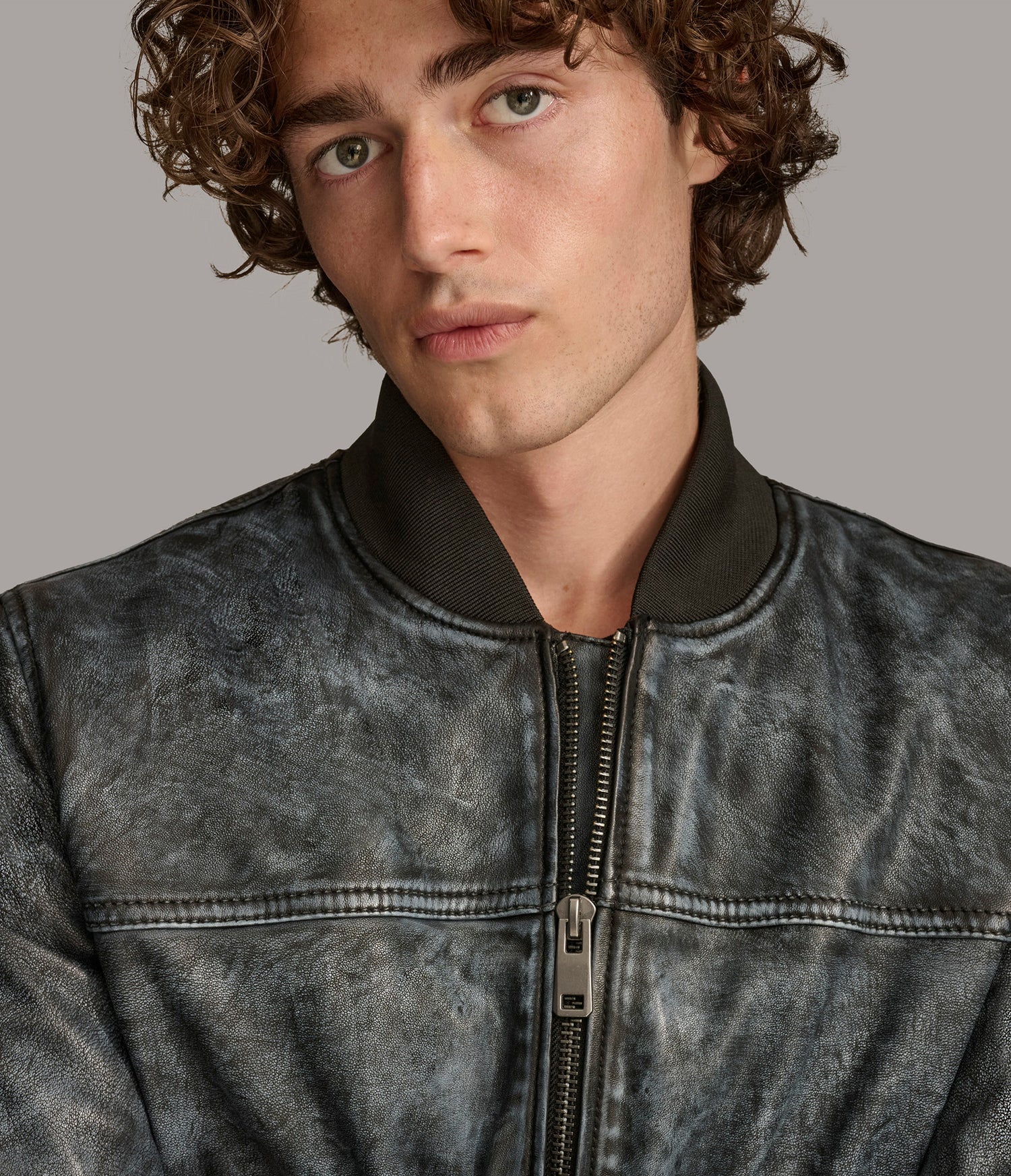 Denim Bomber Leather Jacket