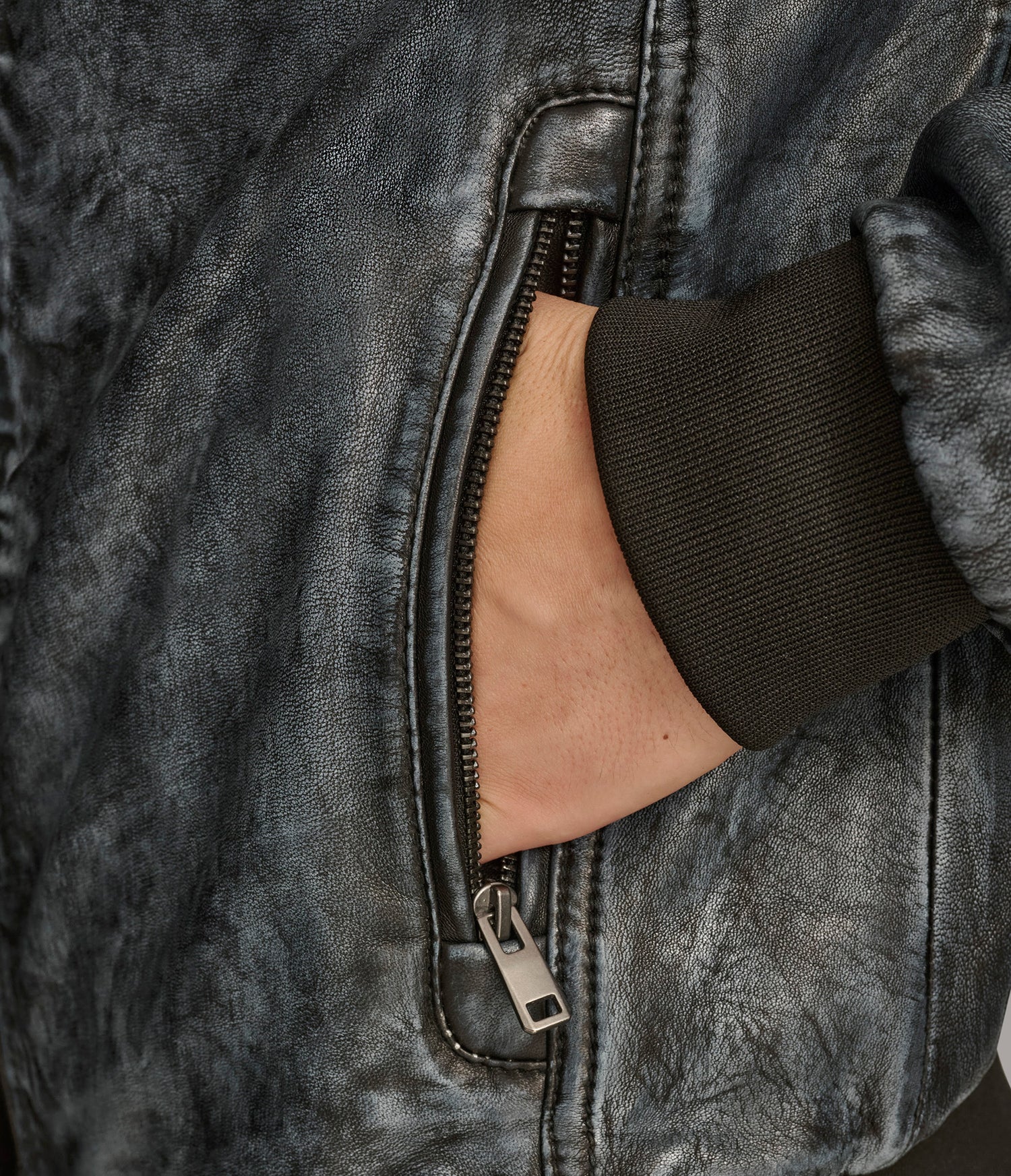 Denim Bomber Leather Jacket