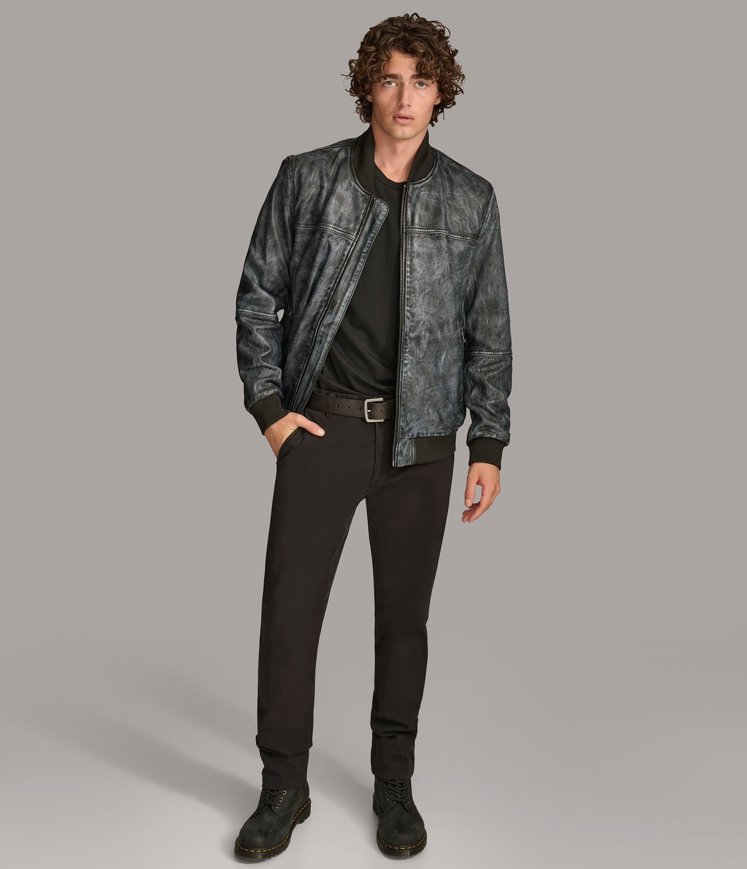 Denim Bomber Leather Jacket