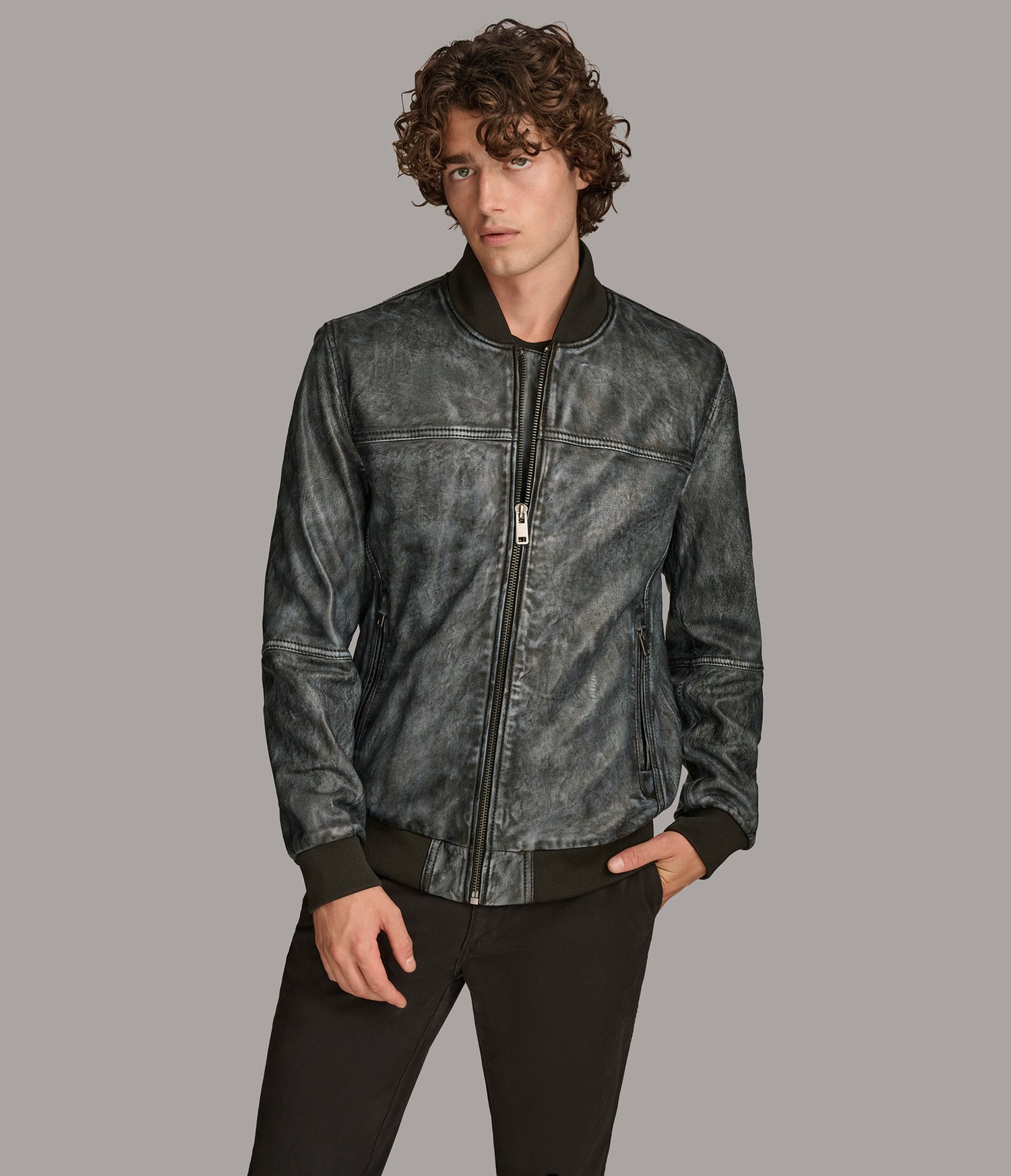 Denim Bomber Leather Jacket