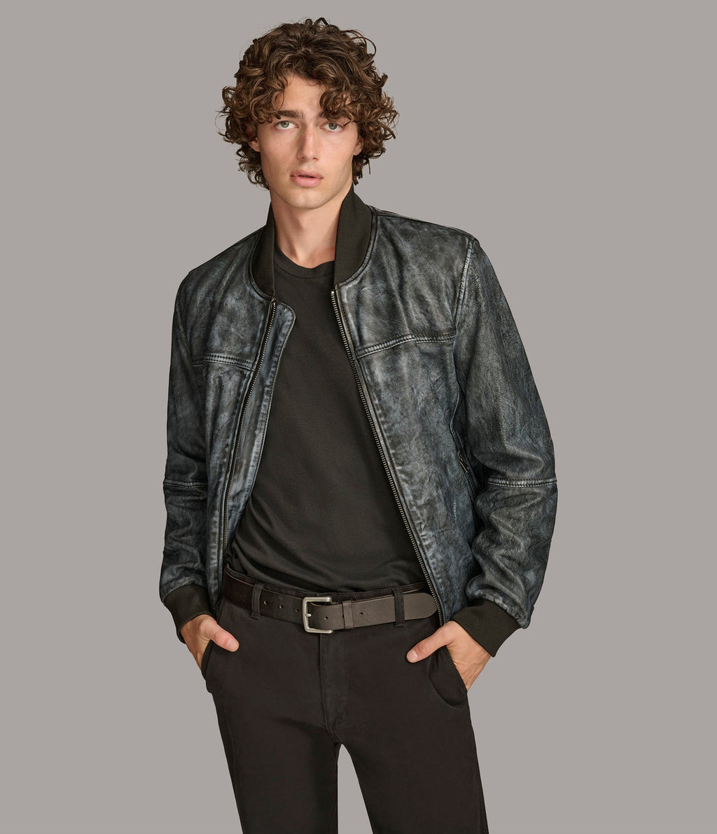 Denim Bomber Leather Jacket
