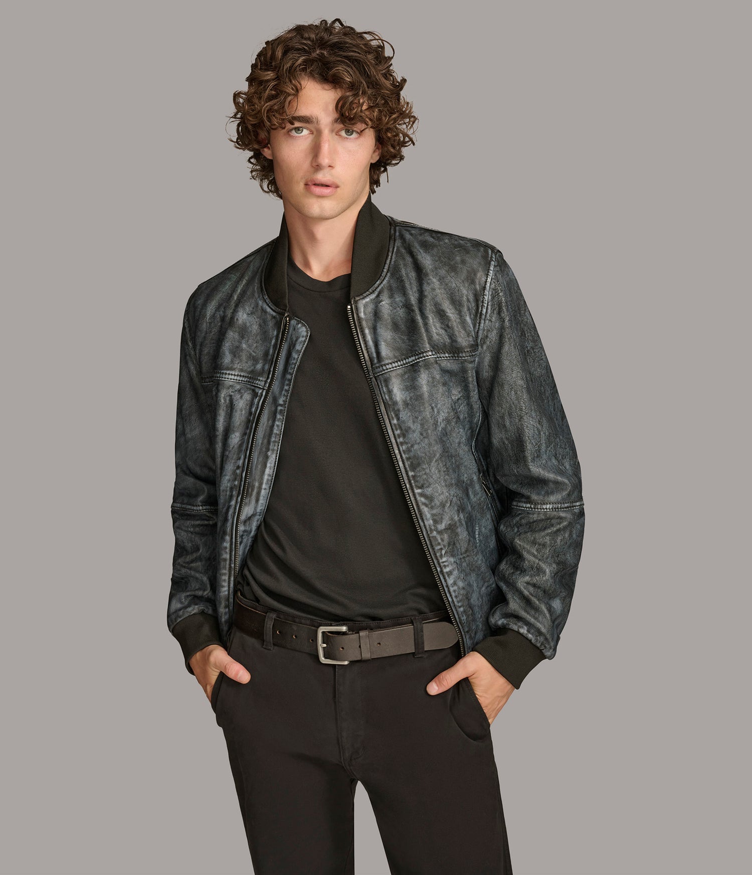 Denim Bomber Leather Jacket