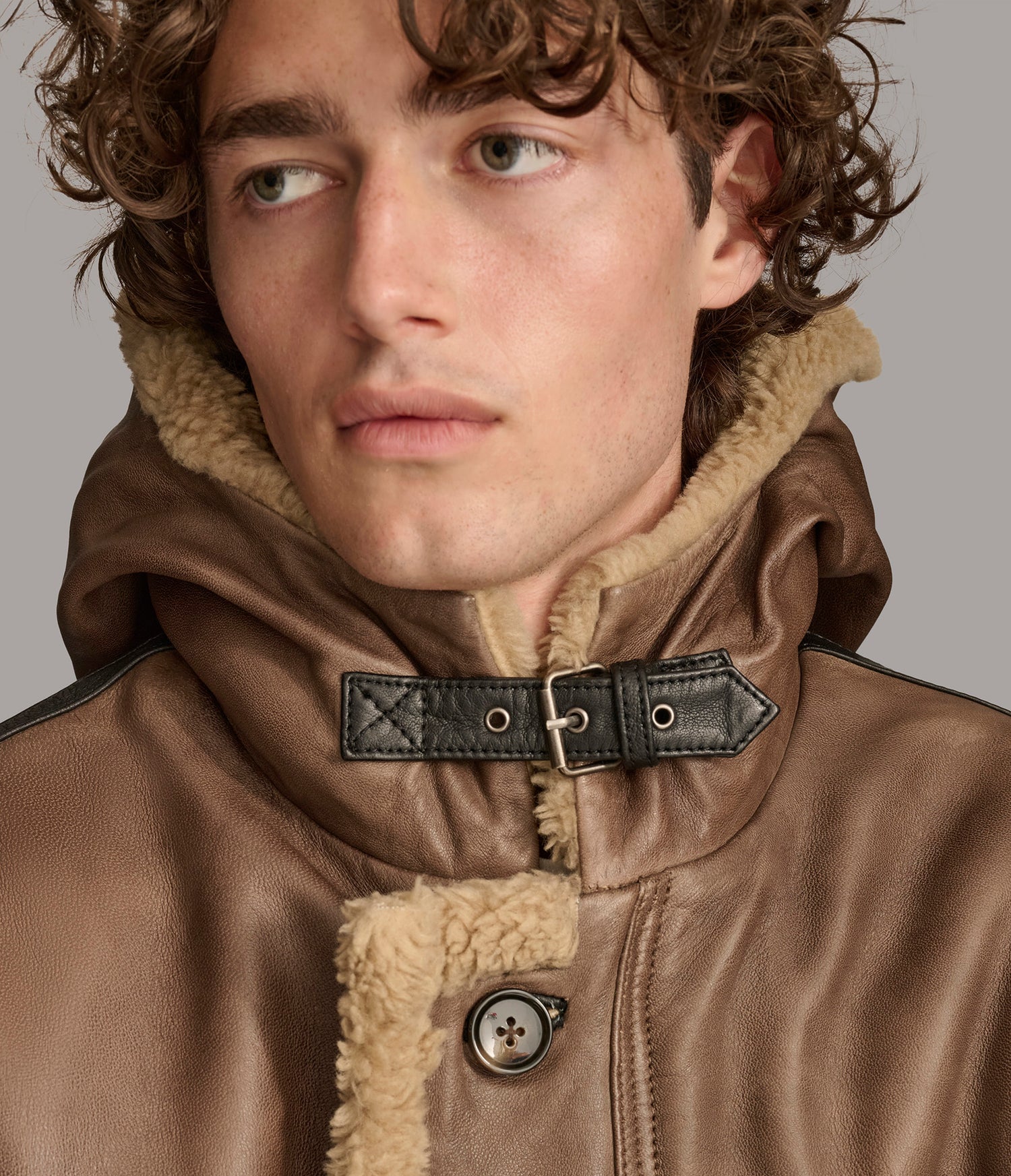 Brown Faux Shearling Leather Coat