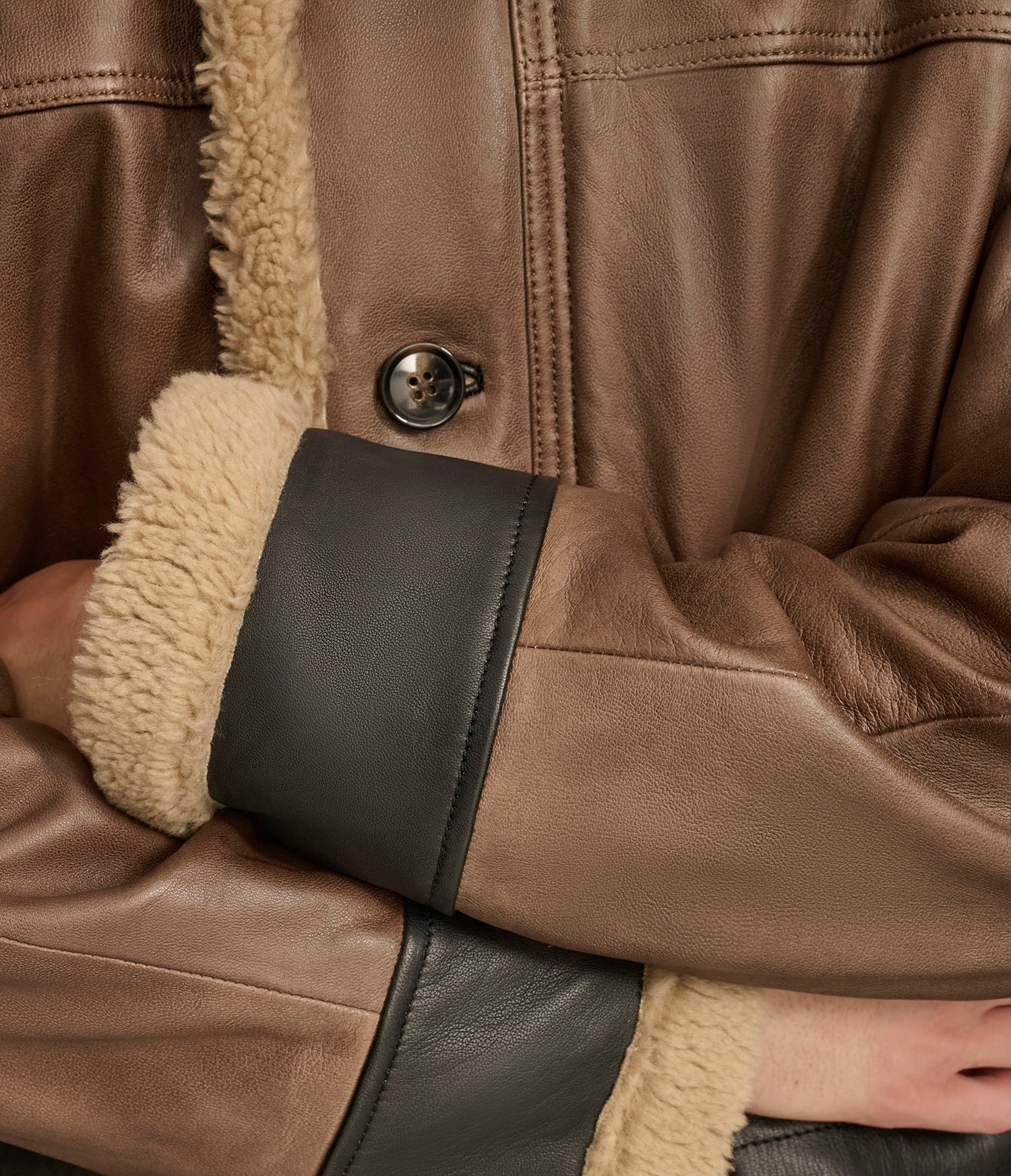 Brown Faux Shearling Leather Coat