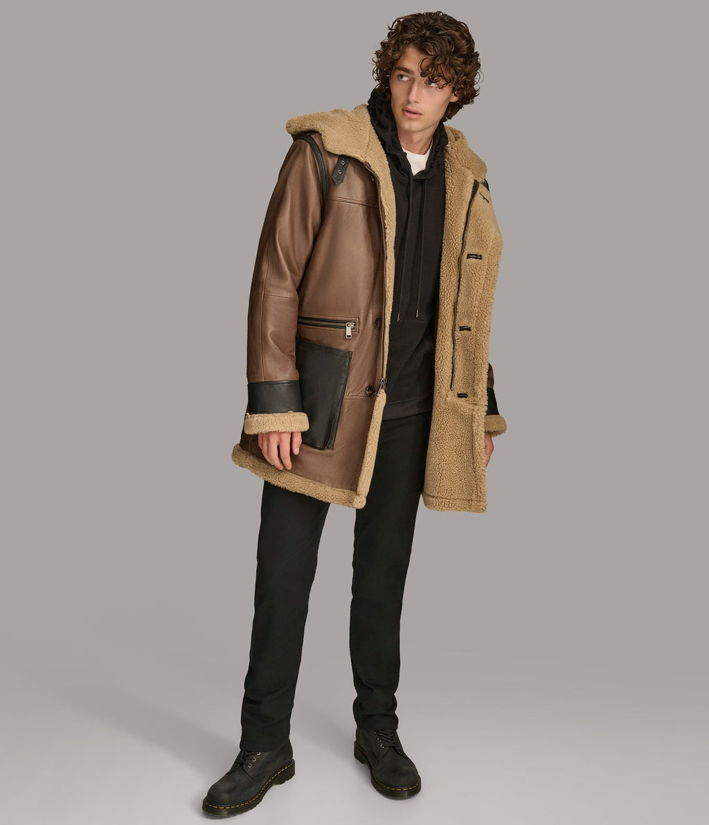 Brown Faux Shearling Leather Coat