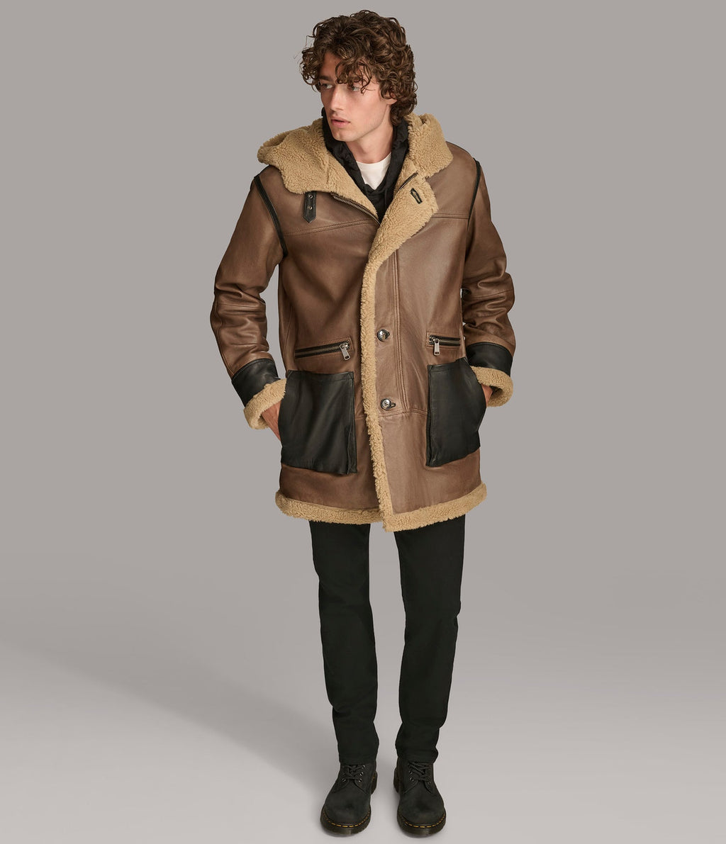 Brown Faux Shearling Leather Coat
