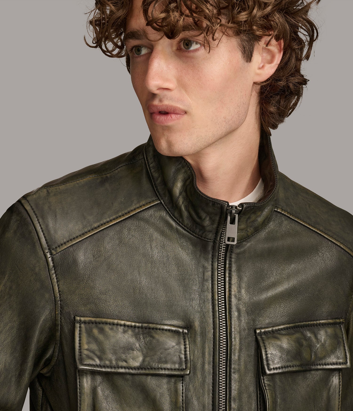 Olive Black Scuba Leather Jacket