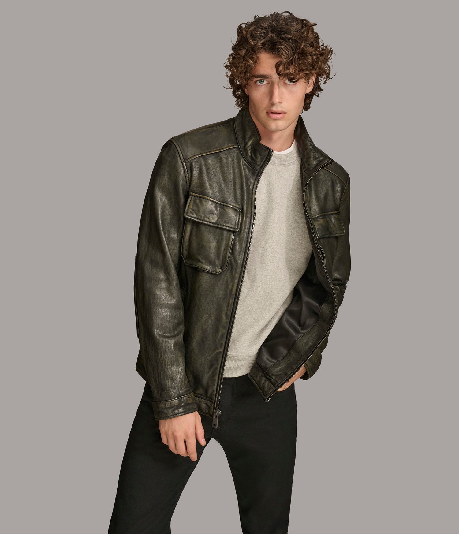 Olive Black Scuba Leather Jacket