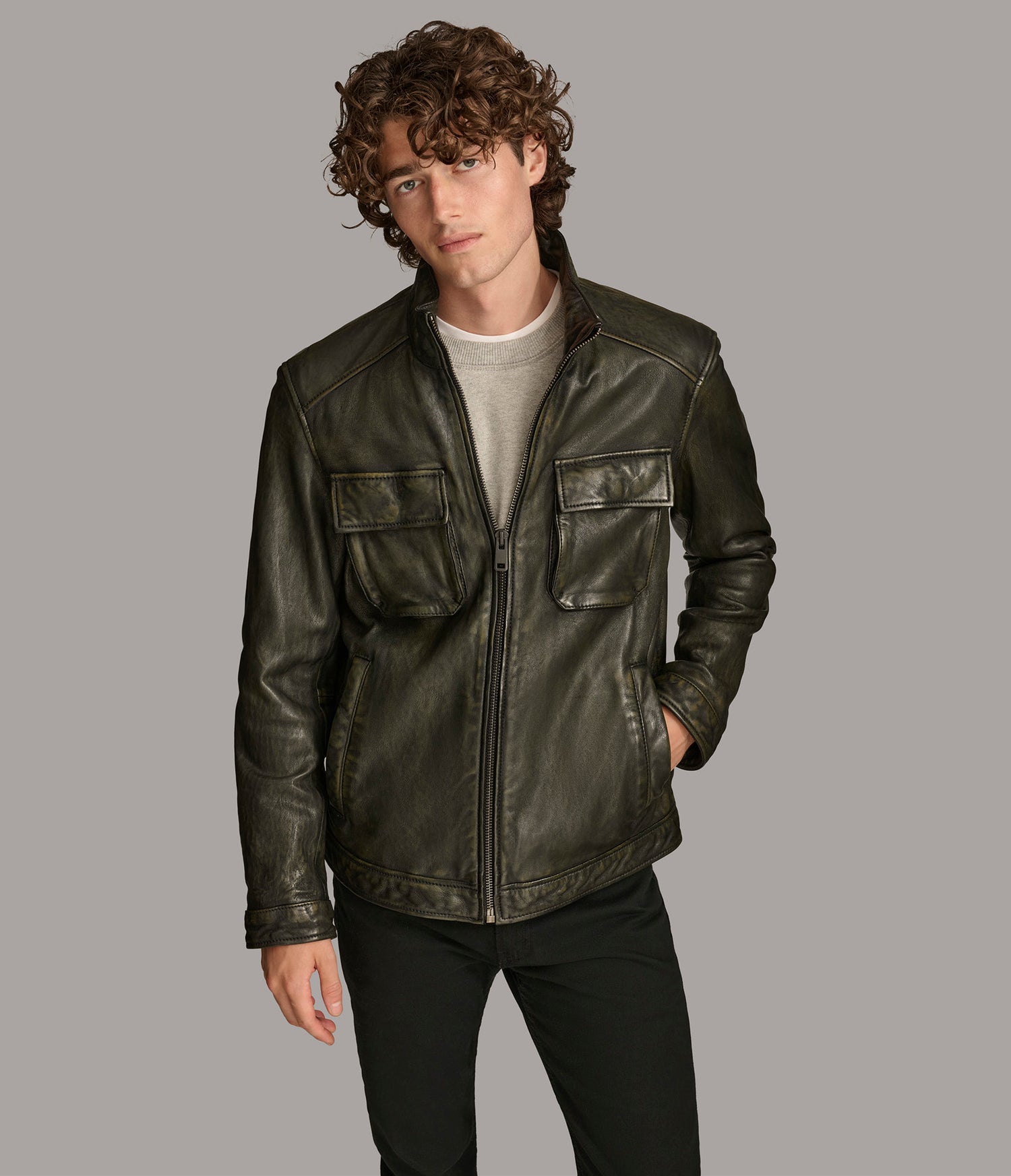 Olive Black Scuba Leather Jacket