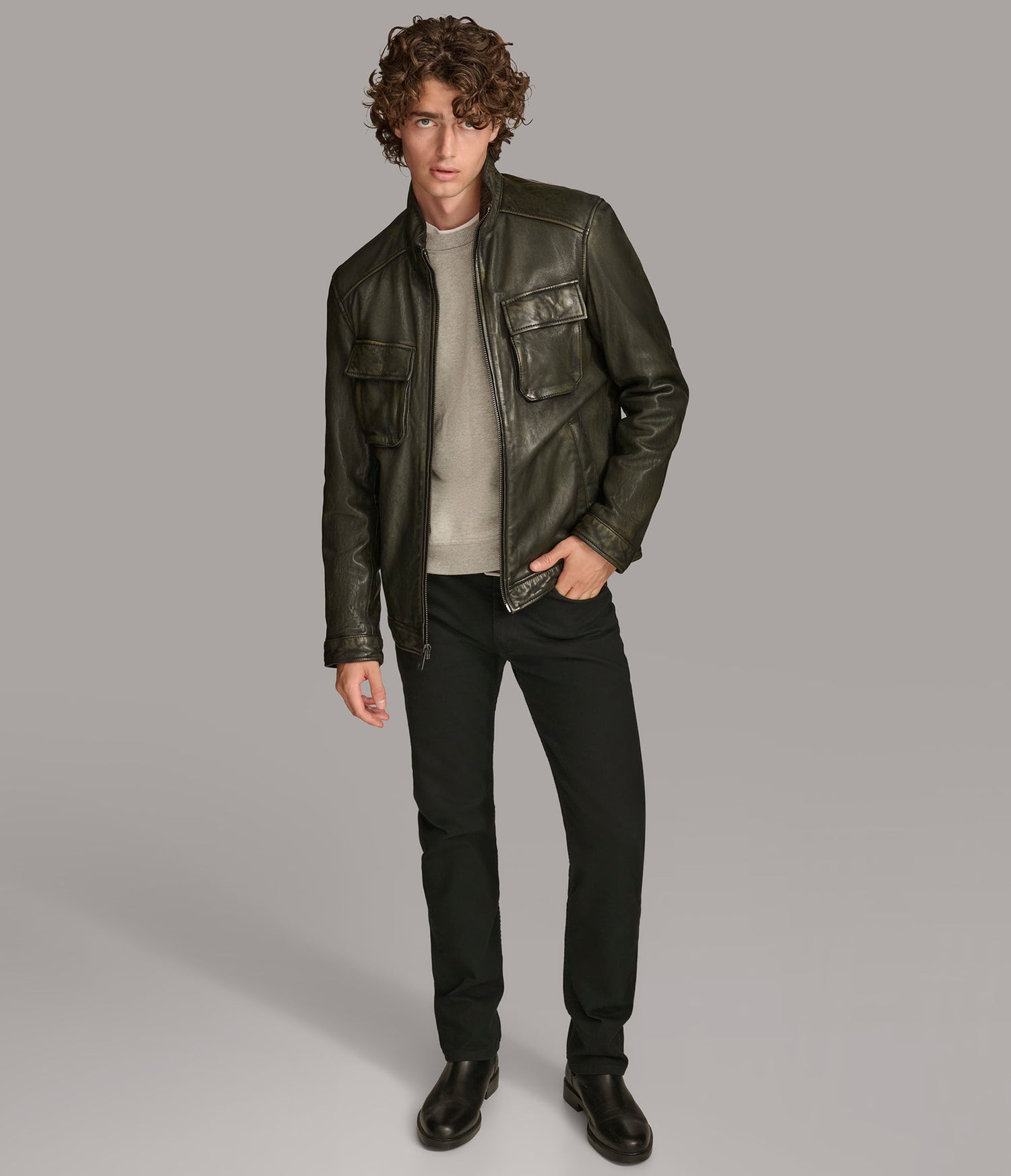 Olive Black Scuba Leather Jacket