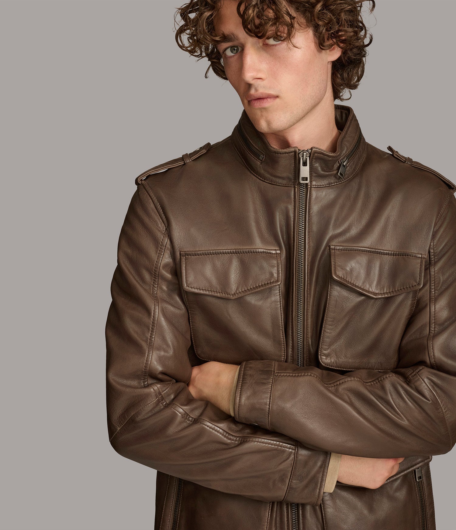 Brown Cam Field Leather Jacket