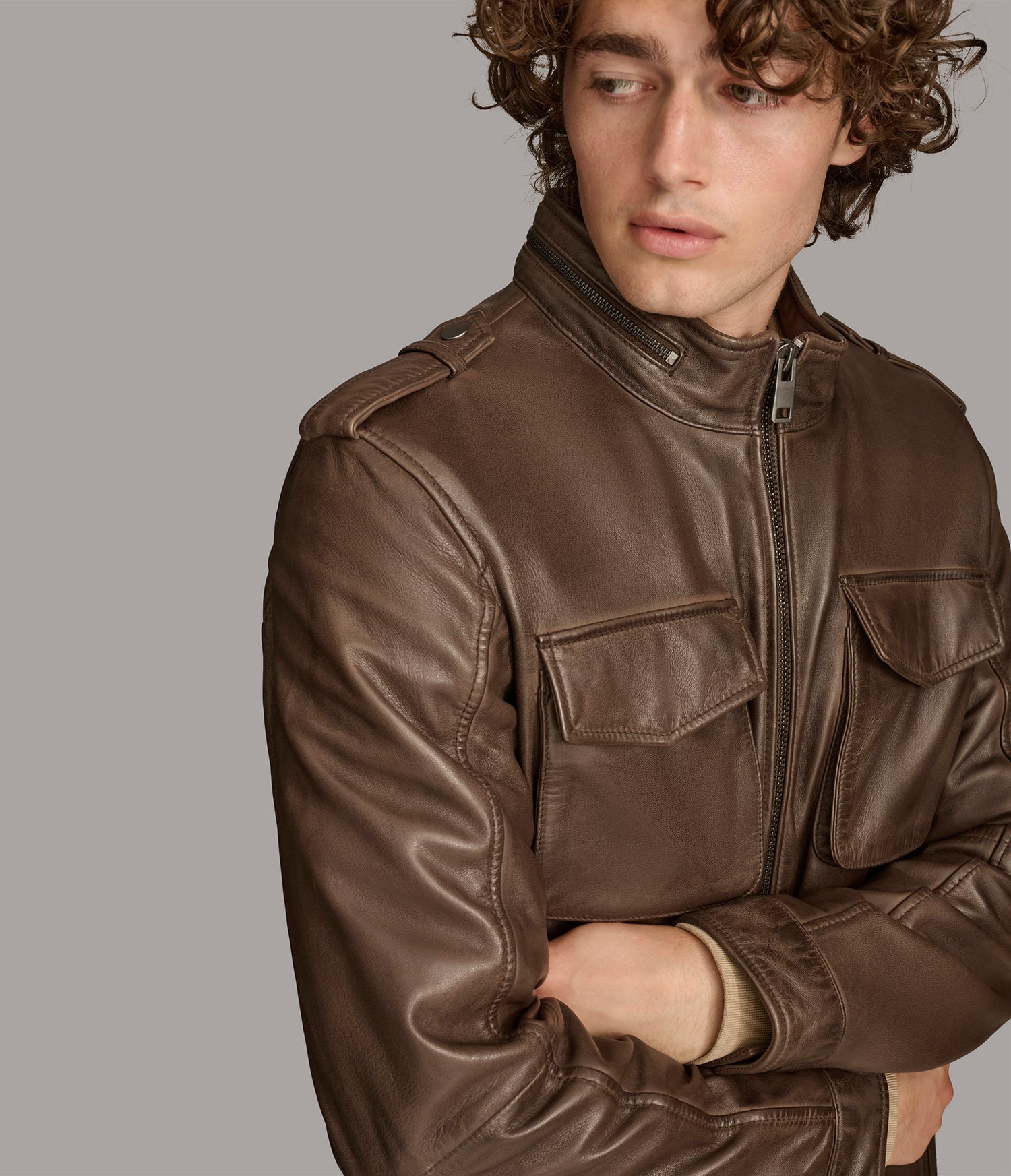 Brown Cam Field Leather Jacket