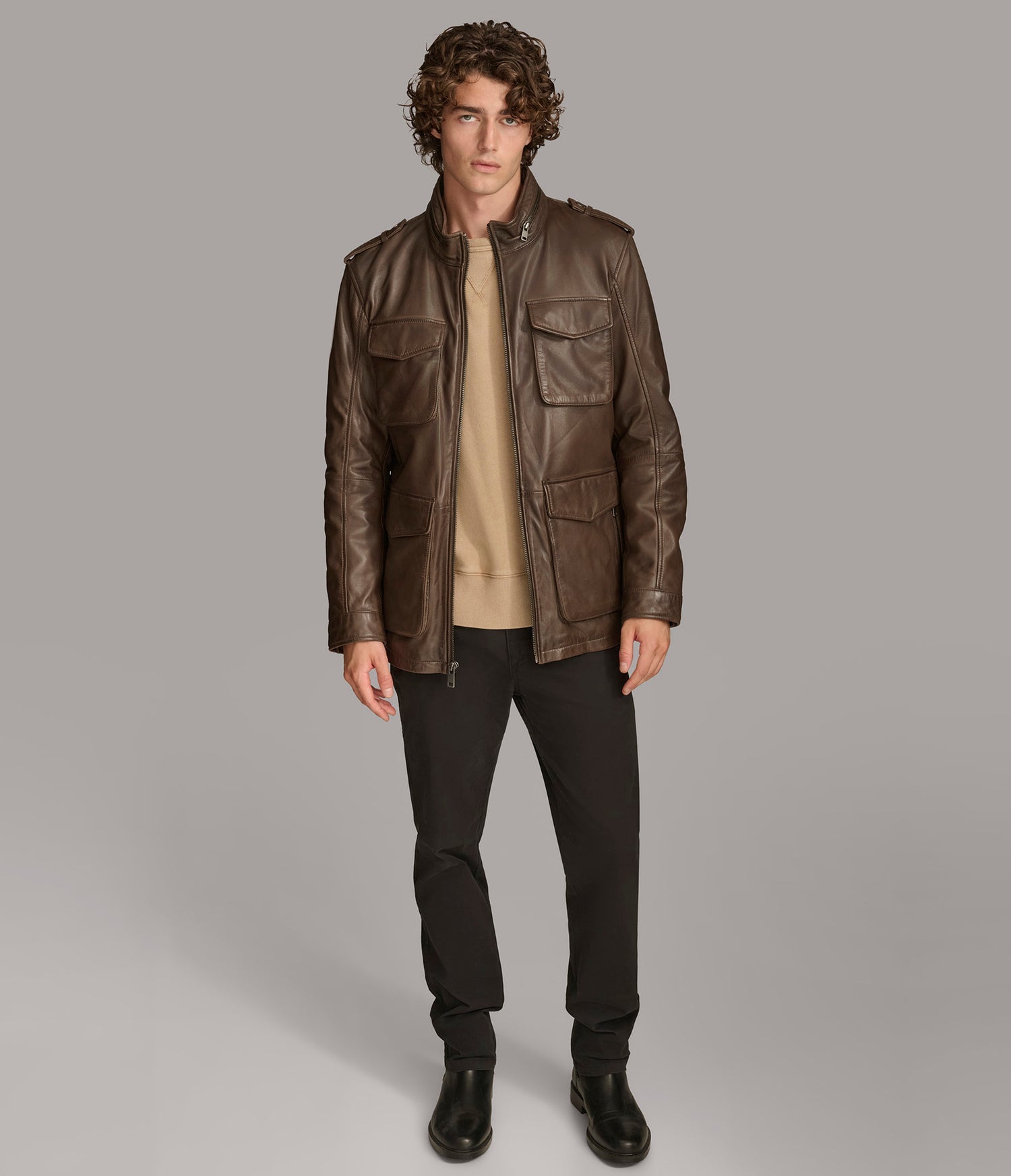 Brown Cam Field Leather Jacket