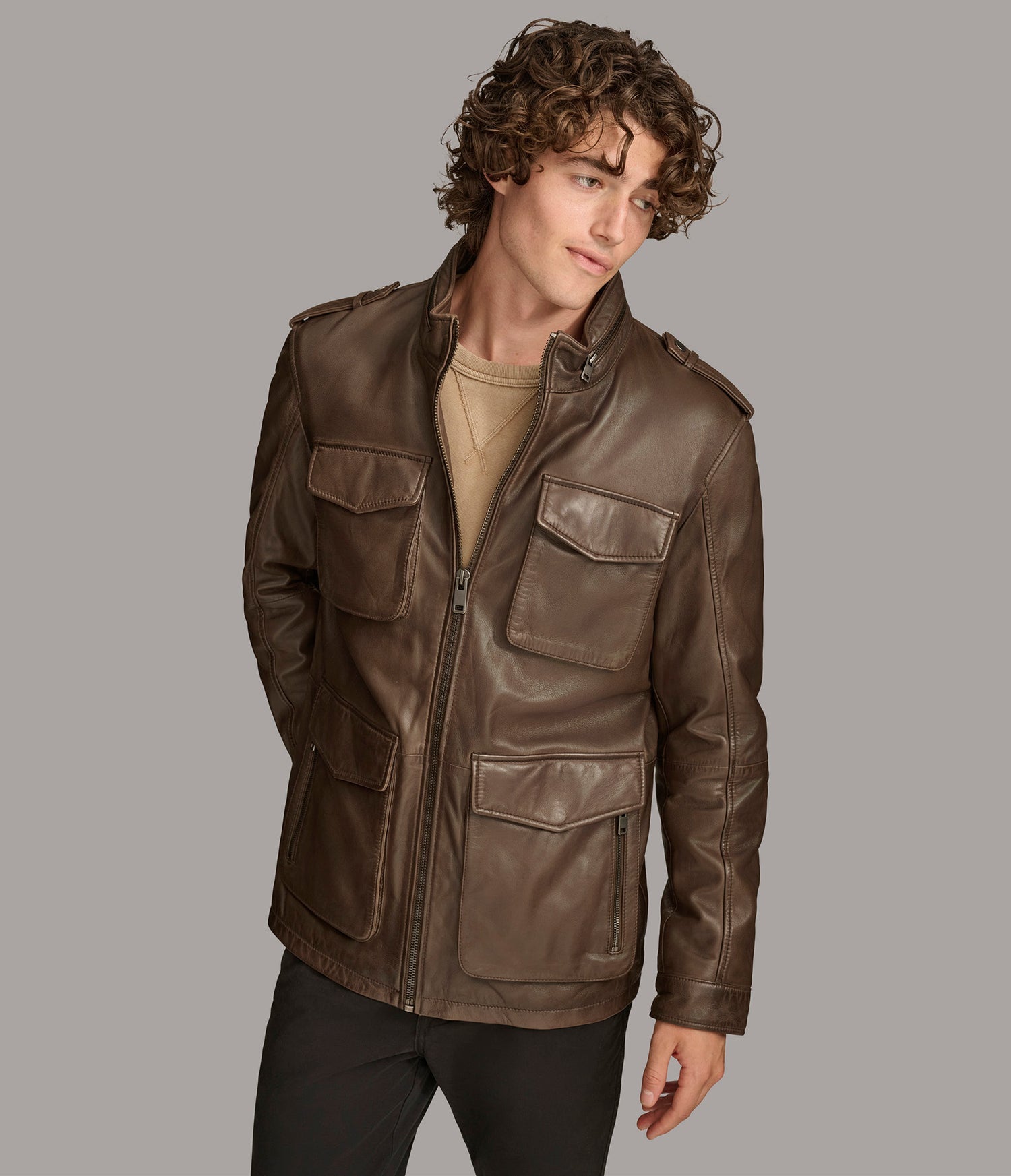 Brown Cam Field Leather Jacket