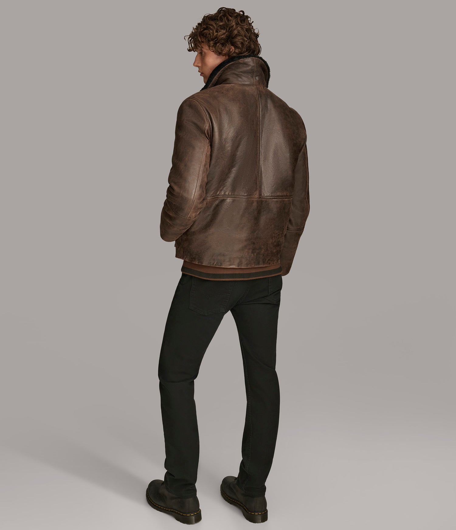 Faux Shearling Brown Bomber Leather Jacket