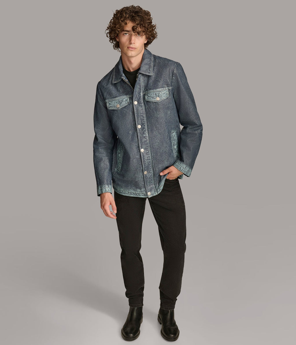 Denim Shirt Leather Jacket