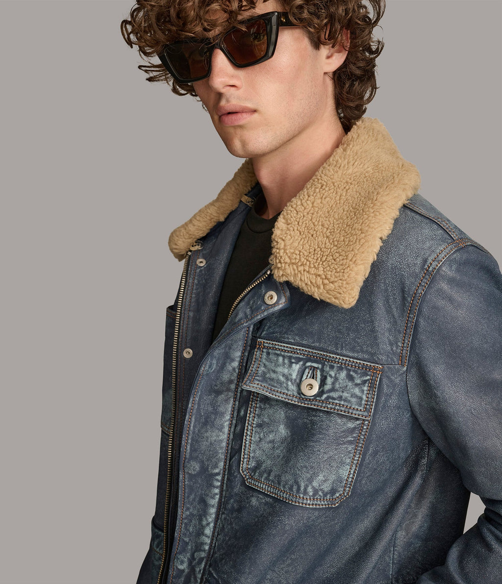 Sherpa Denim Leather Jacket