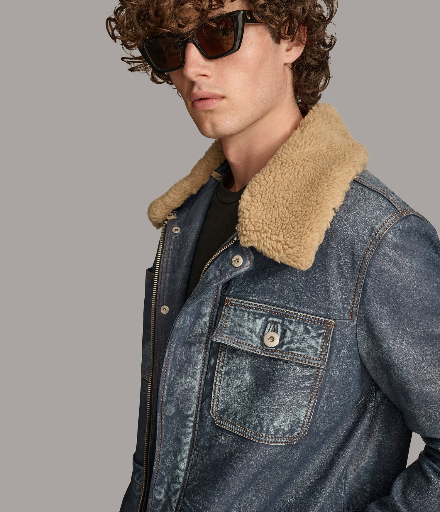 Sherpa Denim Leather Jacket
