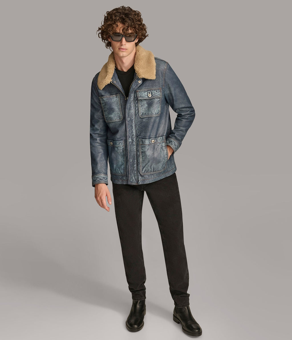 Sherpa Denim Leather Jacket