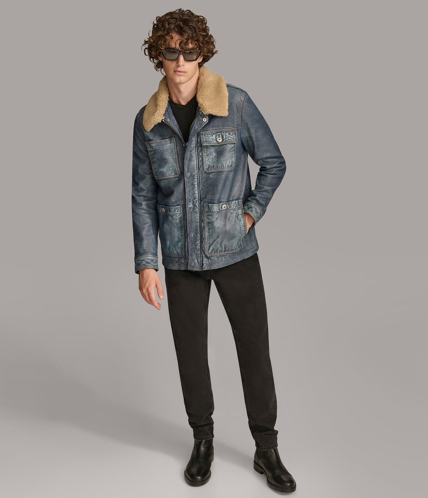Sherpa Denim Leather Jacket