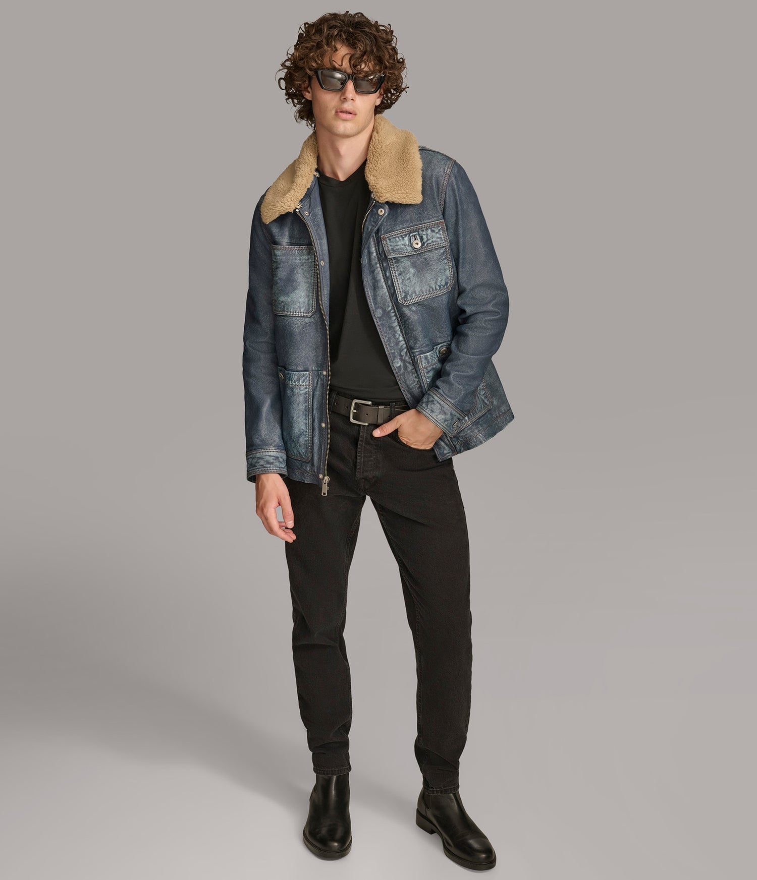 Sherpa Denim Leather Jacket