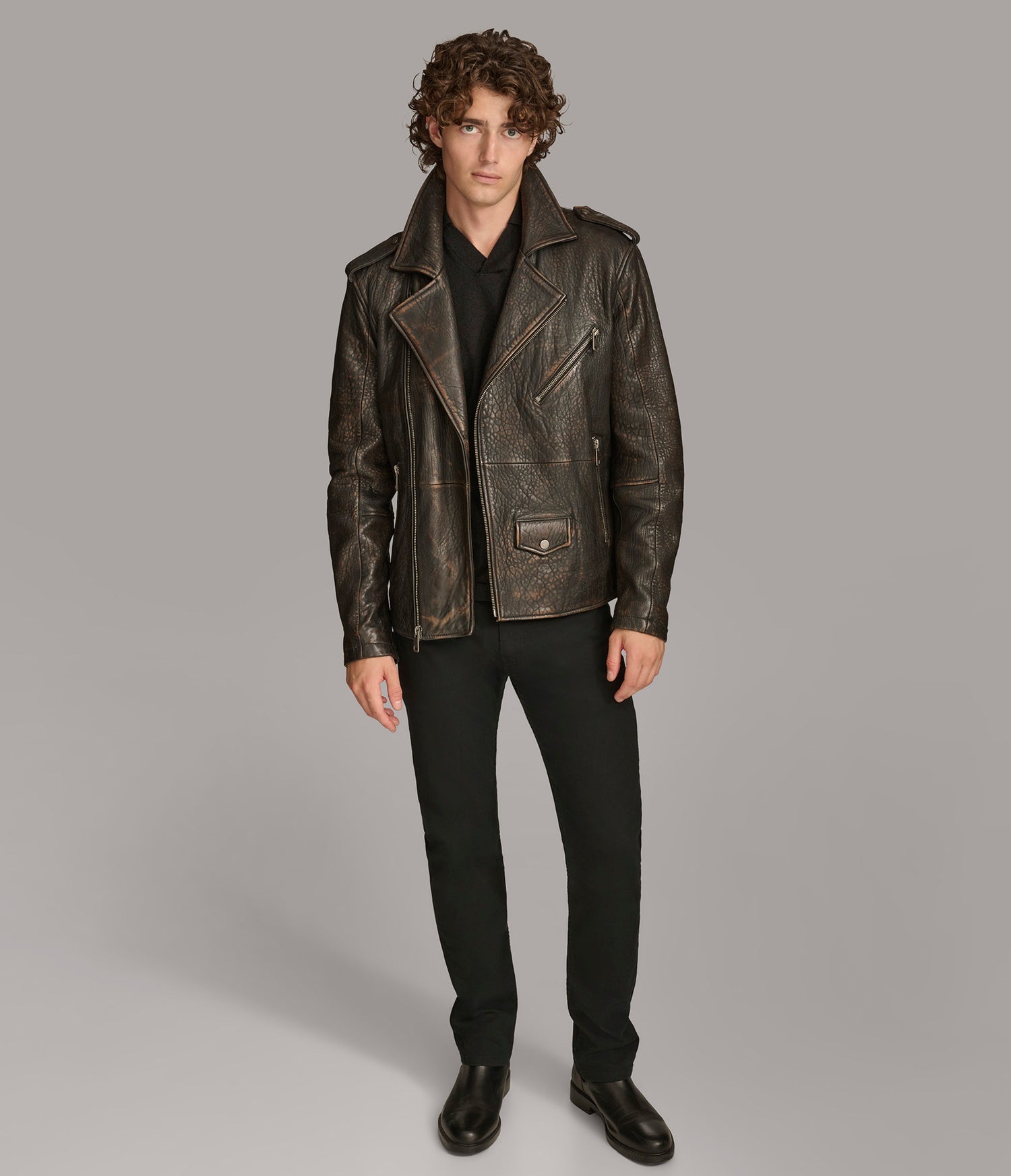 Vintage Rugged Moto Leather Jacket