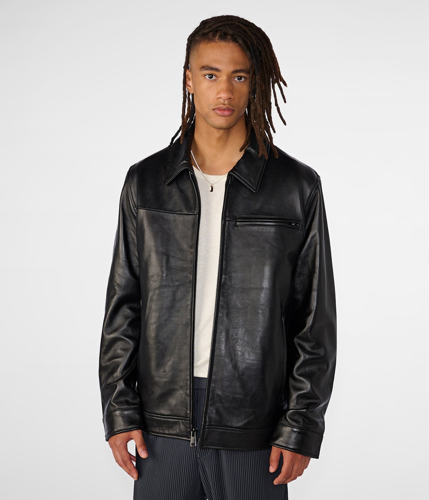 Black Collar Leather Shirt