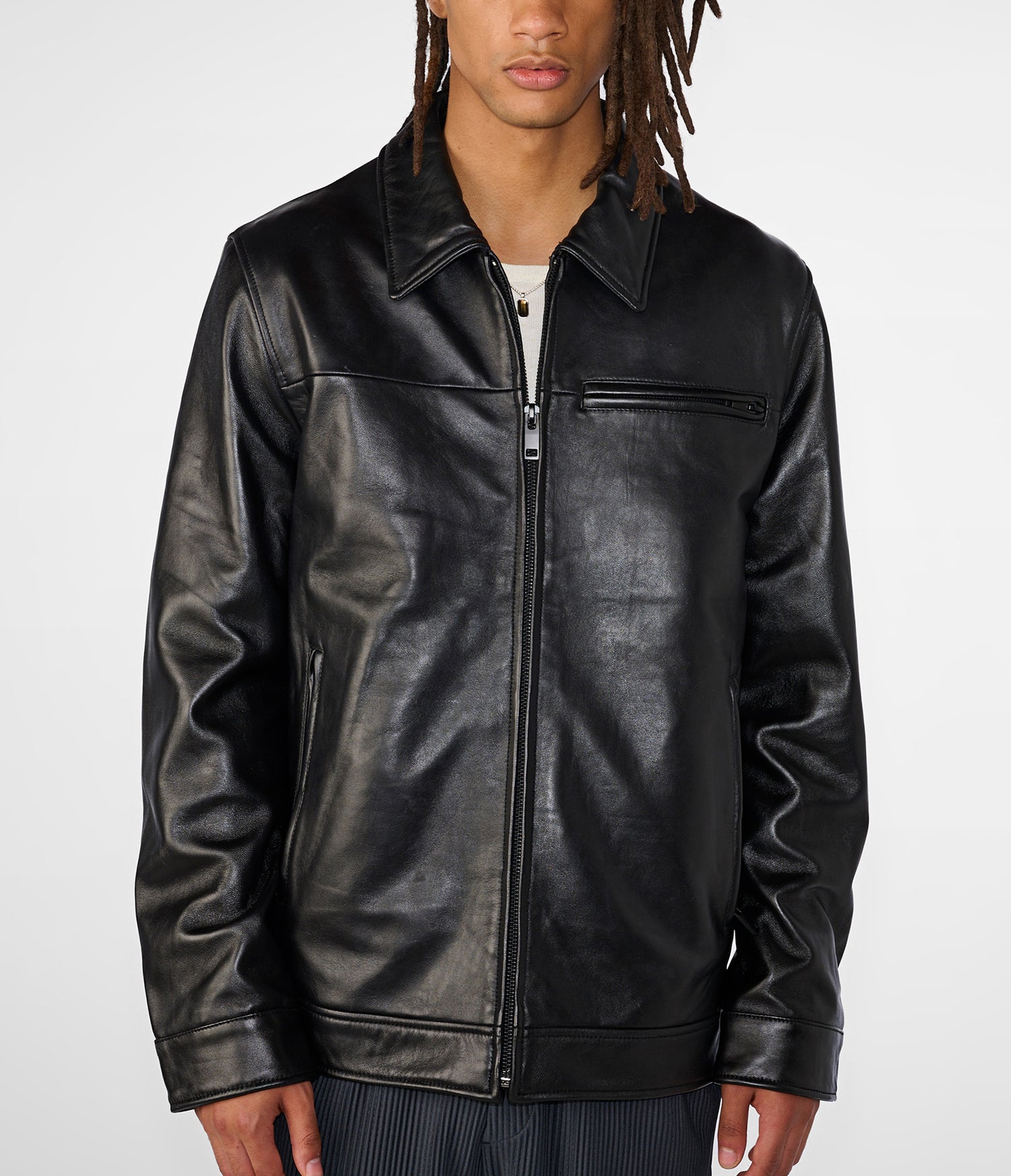 Black Collar Leather Shirt