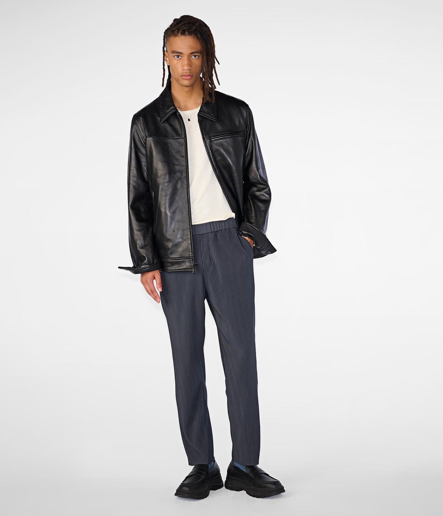 Black Collar Leather Shirt