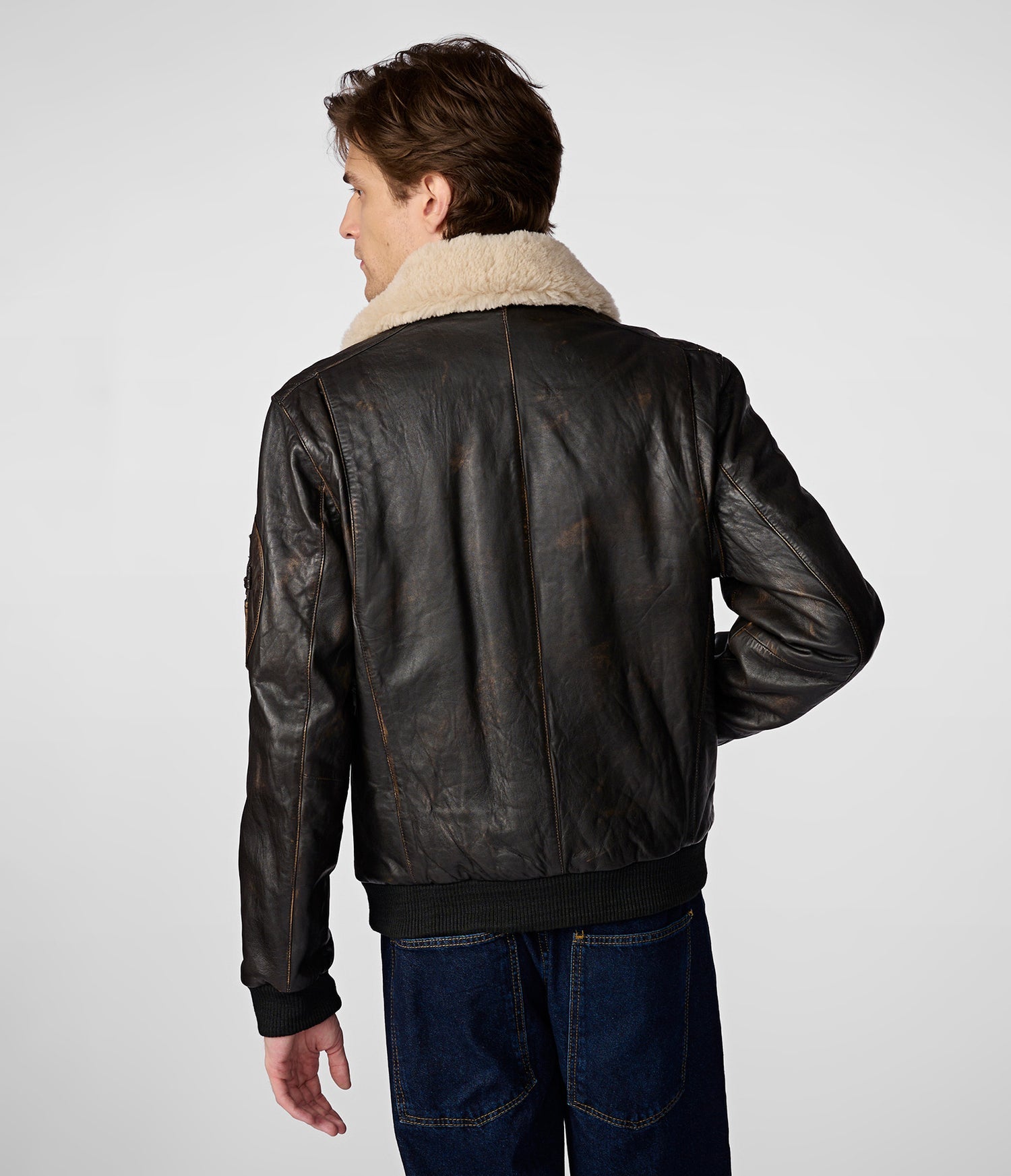Faux Sherpa Bomber Leather Jacket
