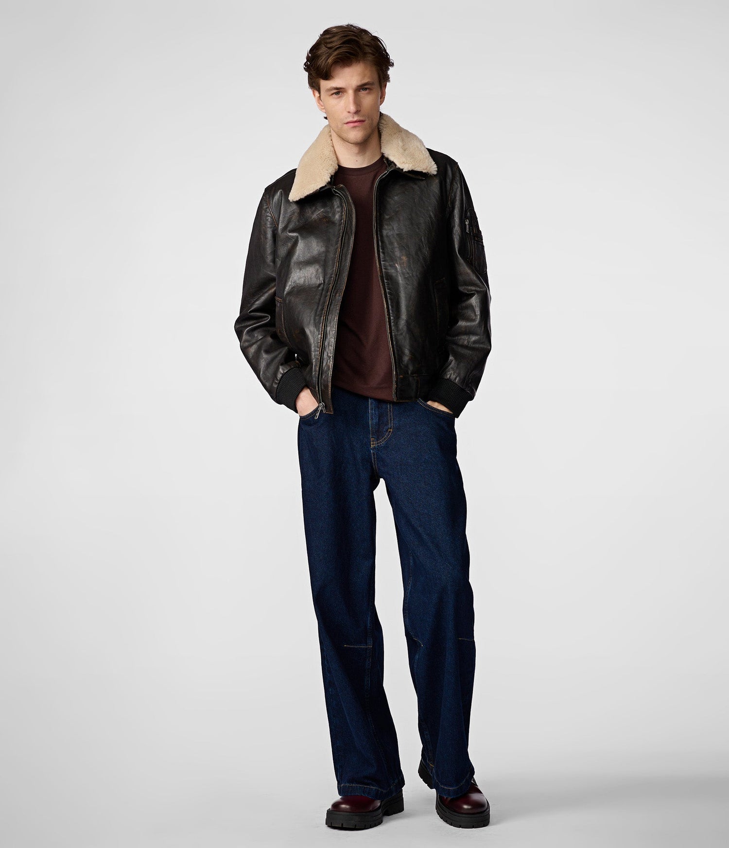 Faux Sherpa Bomber Leather Jacket