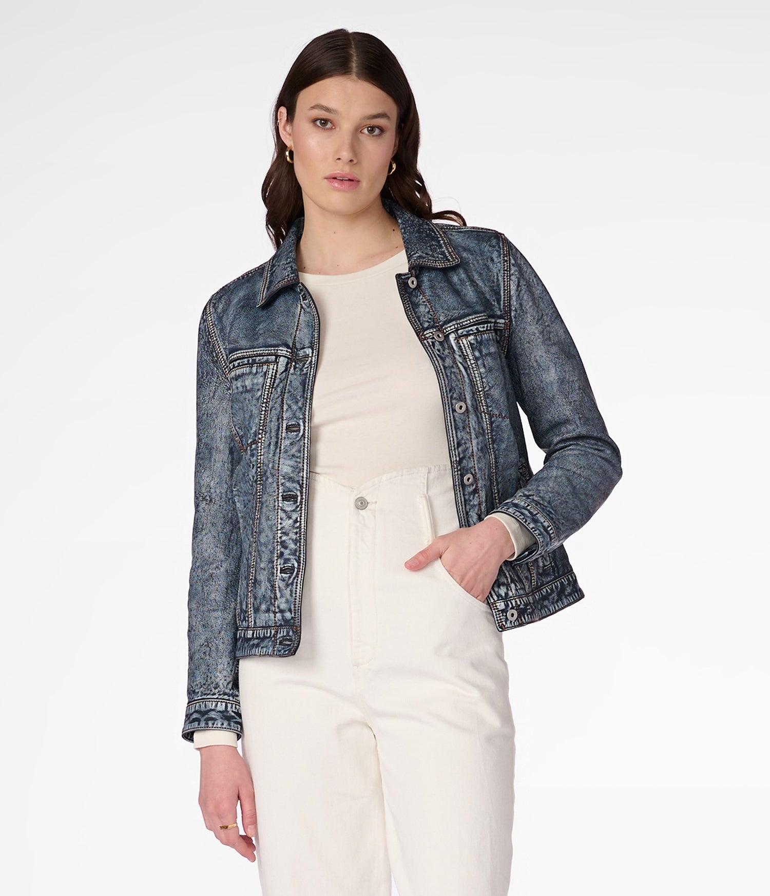 Mona Blue Denim Leather Jacket