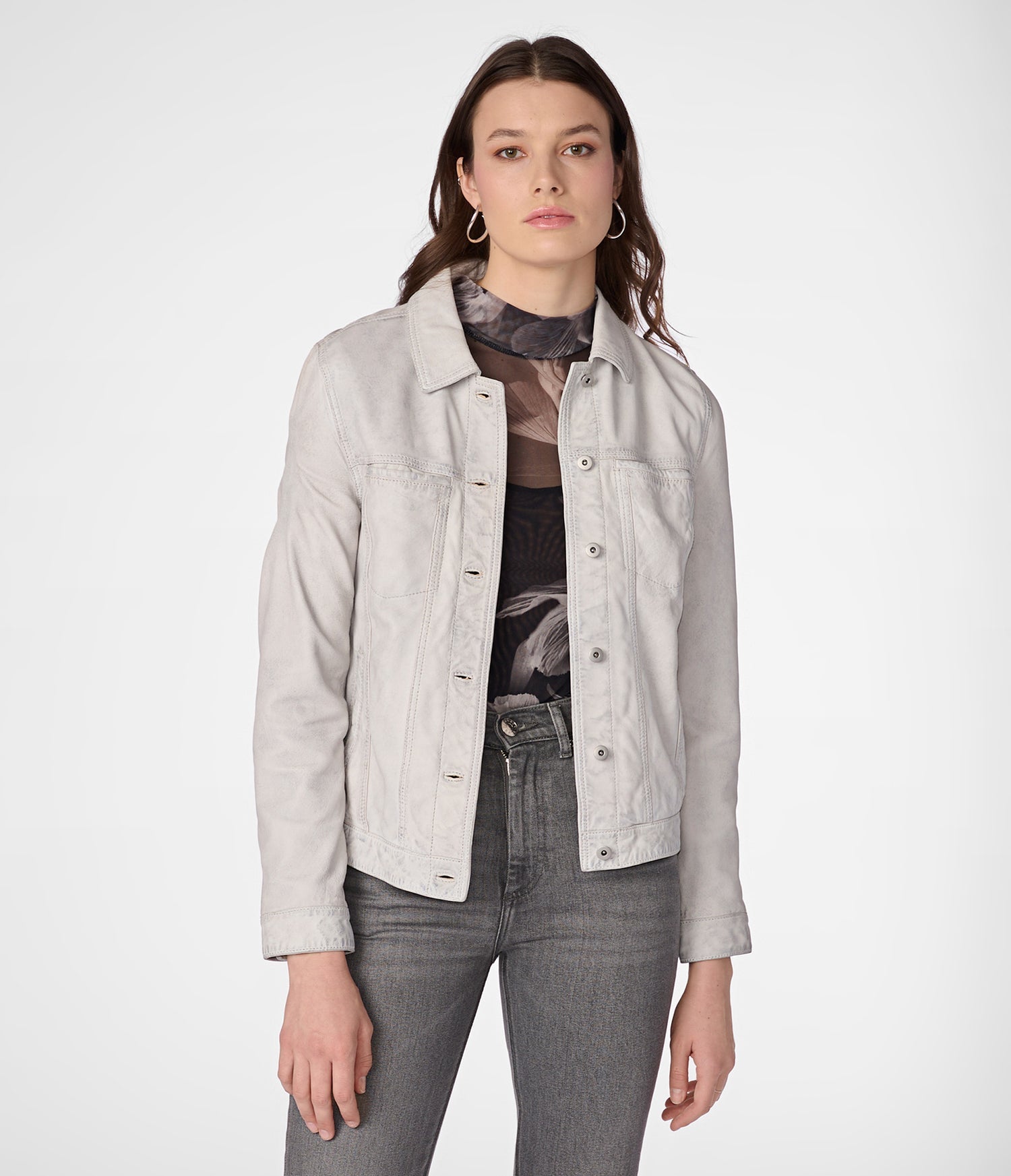 Mona White Denim Leather Jacket
