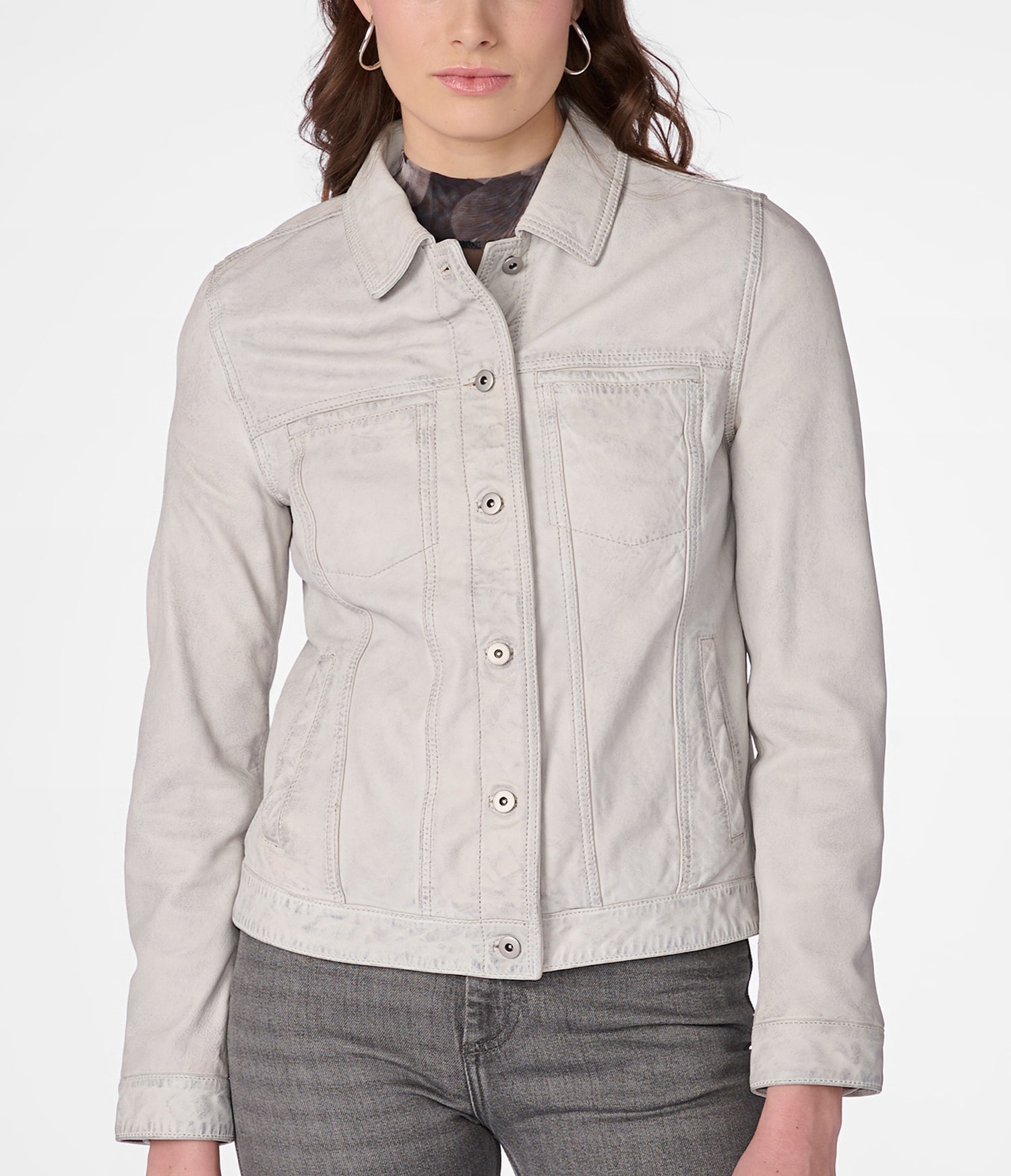 Mona White Denim Leather Jacket