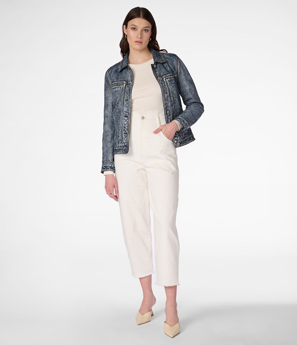 Mona Blue Denim Leather Jacket