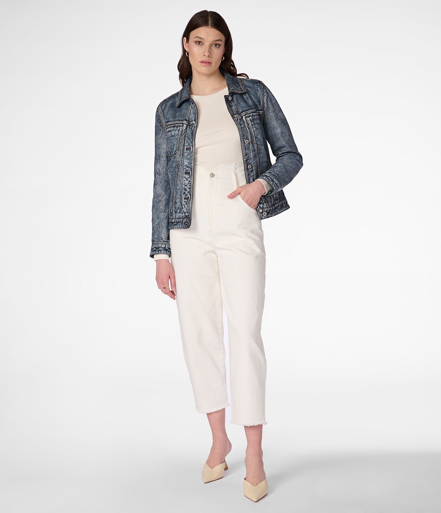 Mona Blue Denim Leather Jacket