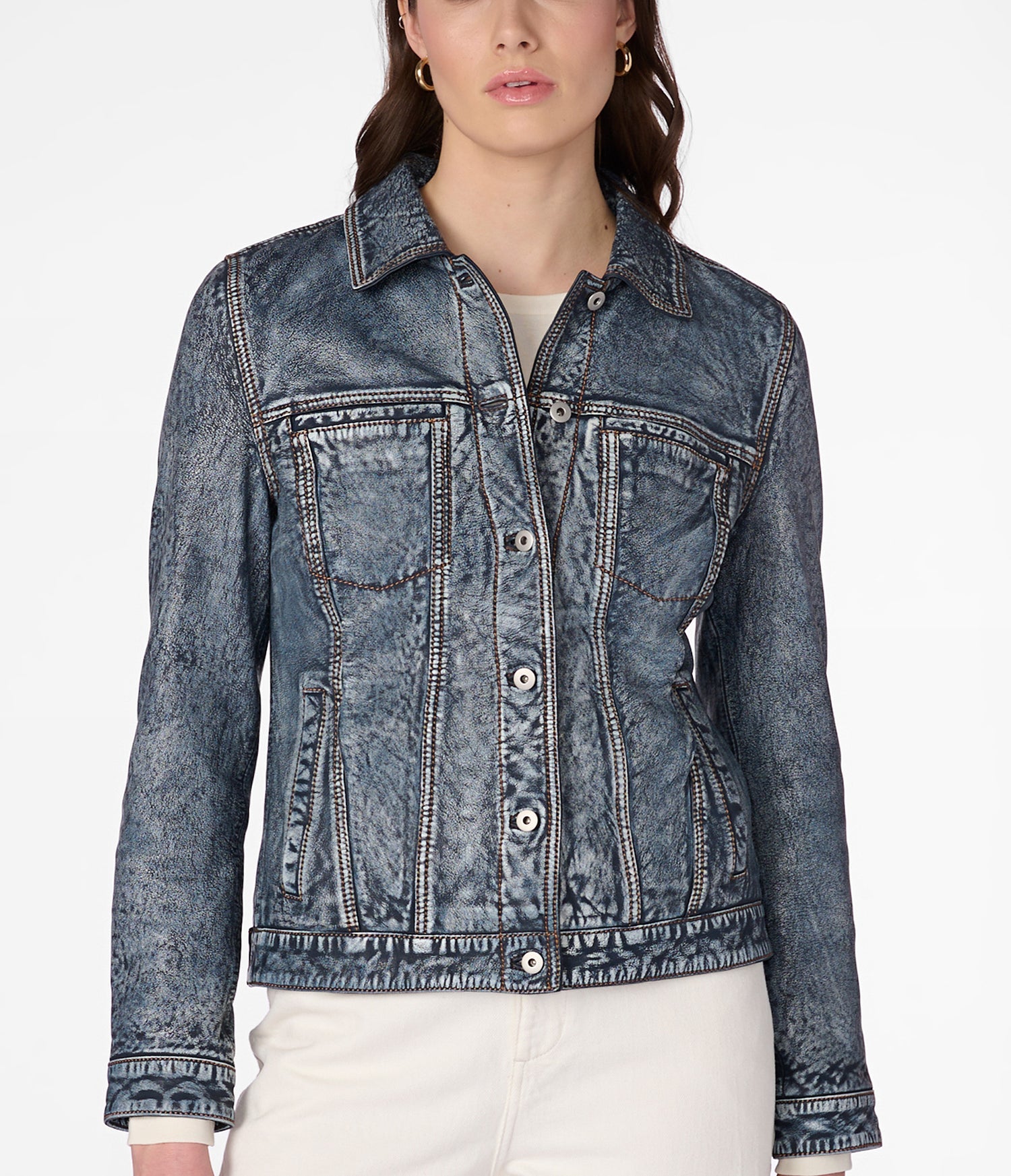Mona Blue Denim Leather Jacket