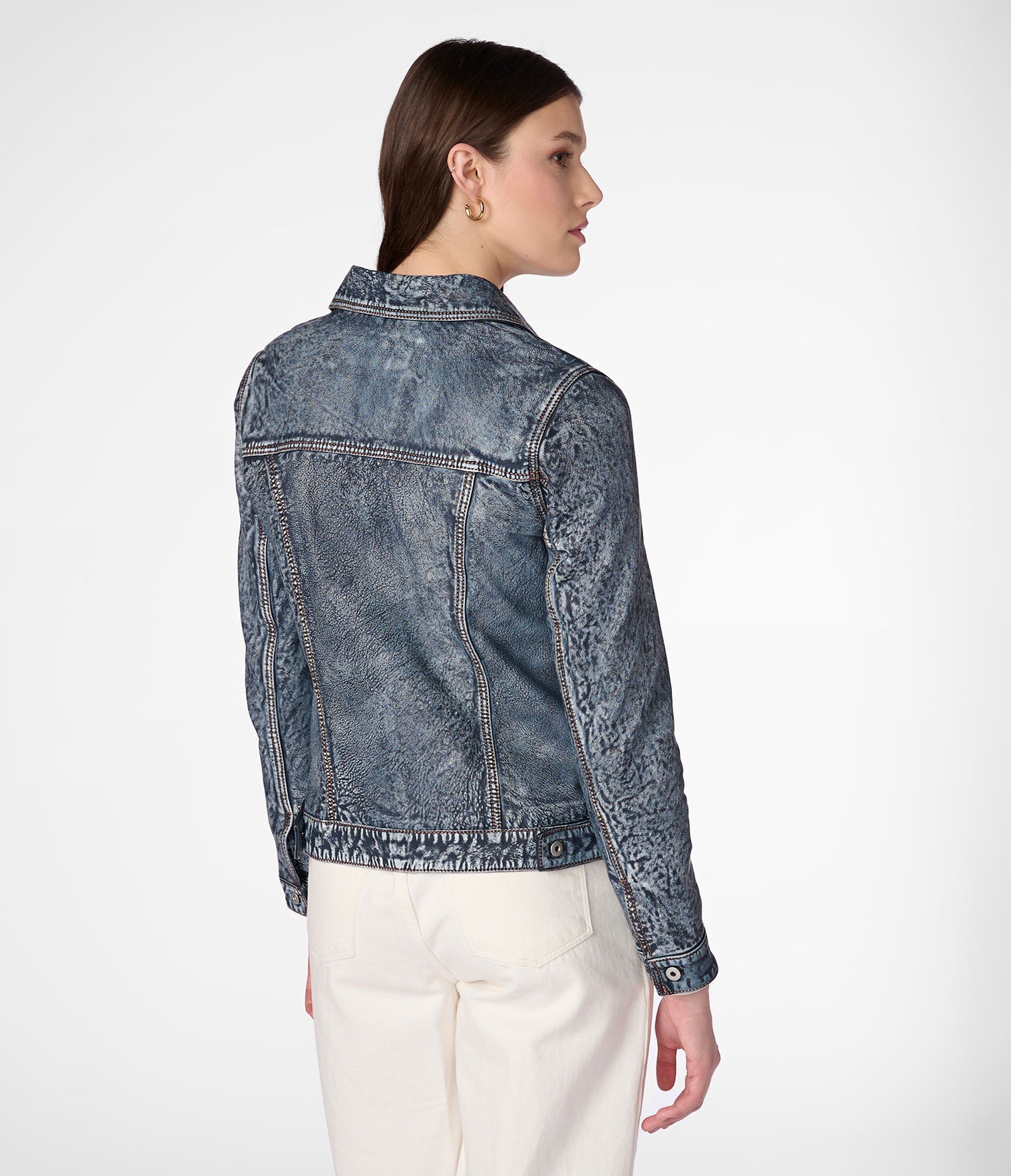Mona Blue Denim Leather Jacket