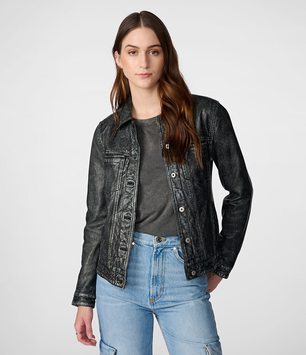 Mona Black Denim Leather Jacket