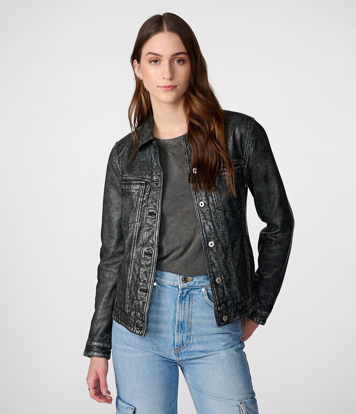 Mona Black Denim Leather Jacket