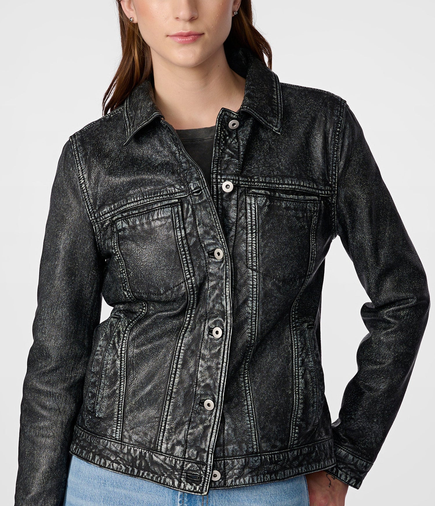 Mona Black Denim Leather Jacket