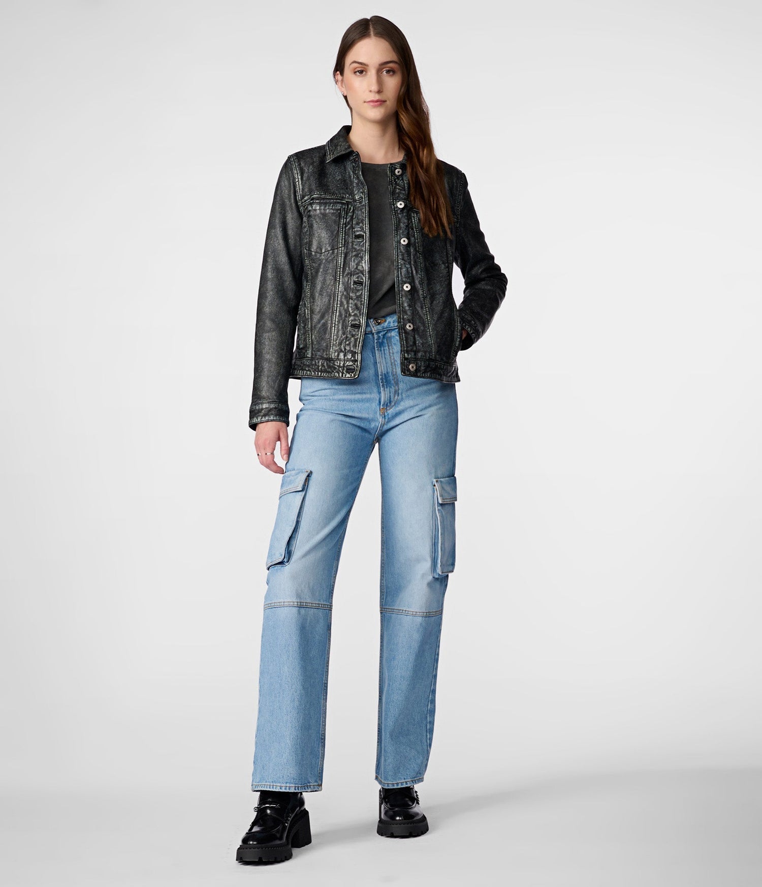 Mona Black Denim Leather Jacket