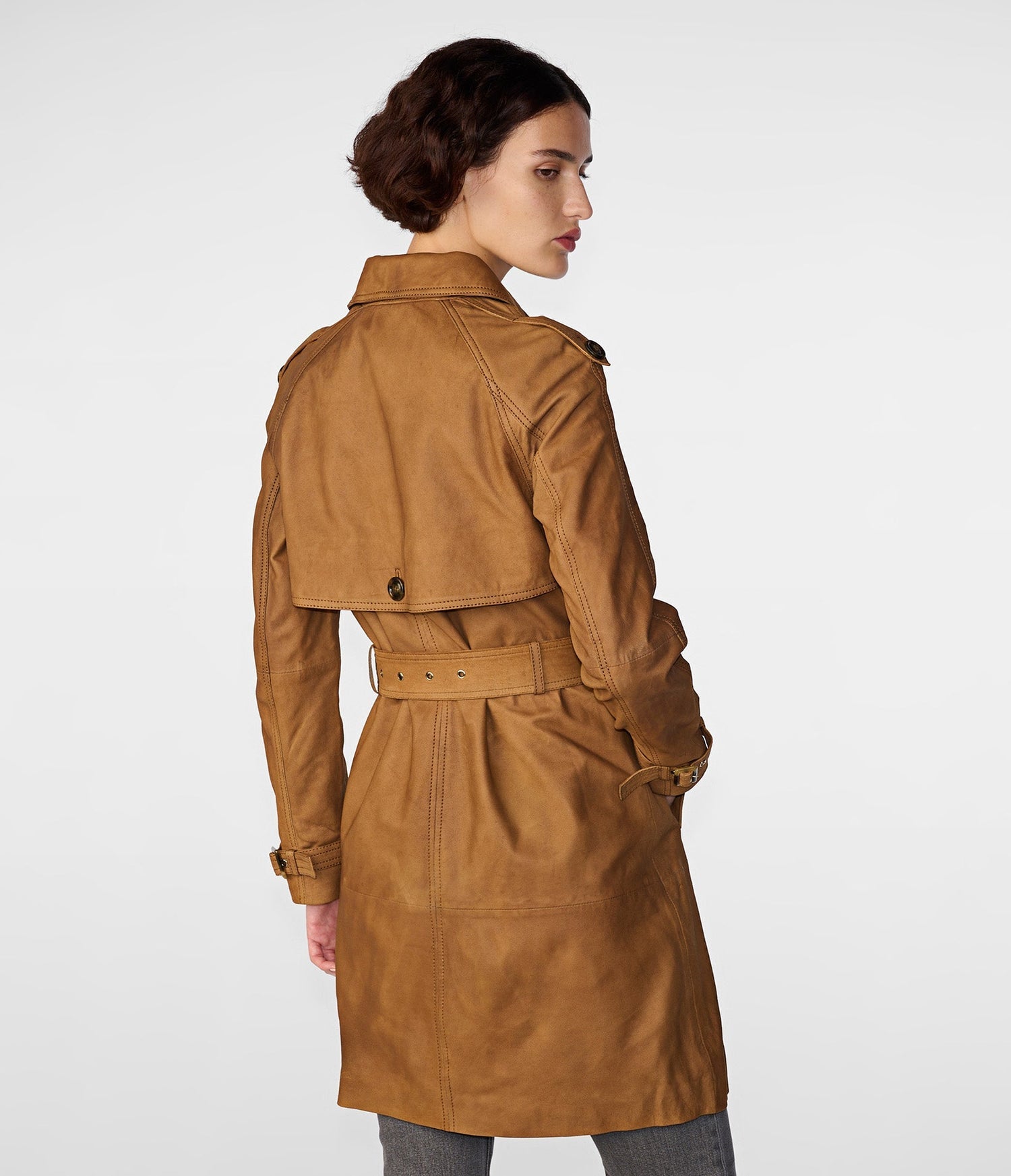 Maria Single Breasted Tan Leather Trench Coat