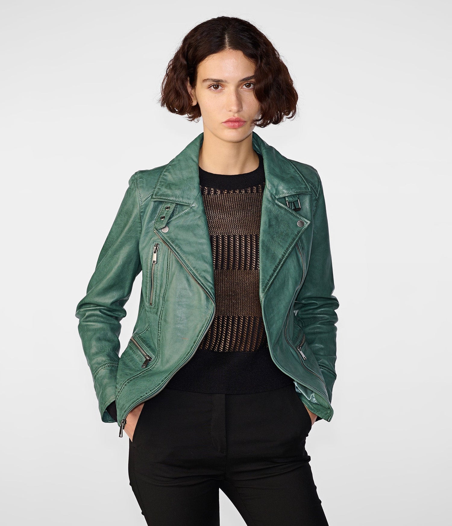 Malani Green Moto Leather Jacket