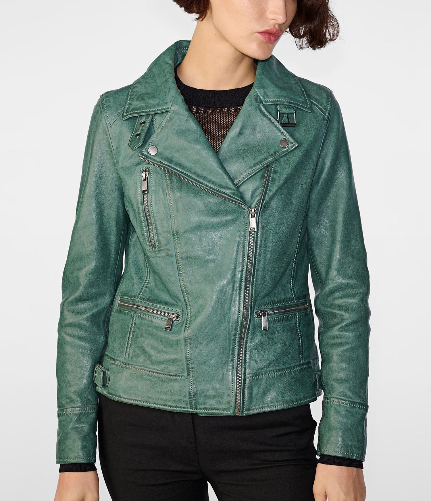 Malani Green Moto Leather Jacket