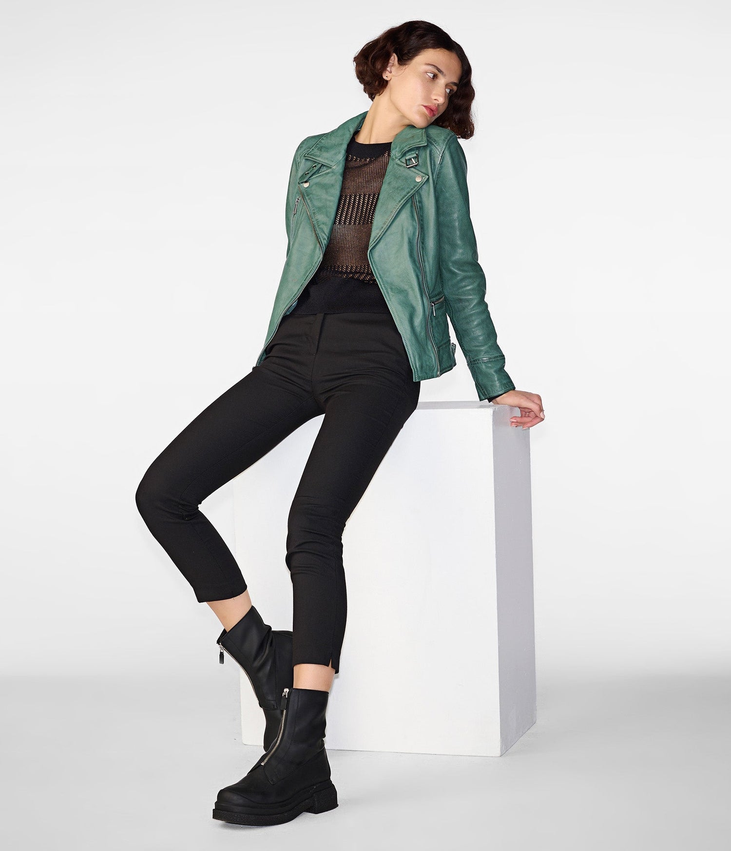 Malani Green Moto Leather Jacket